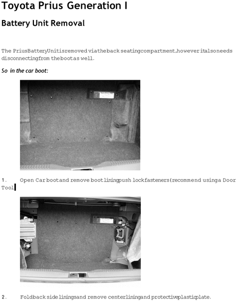 Product picture Toyota prius Generation 1 NHW10/11 battery removal 